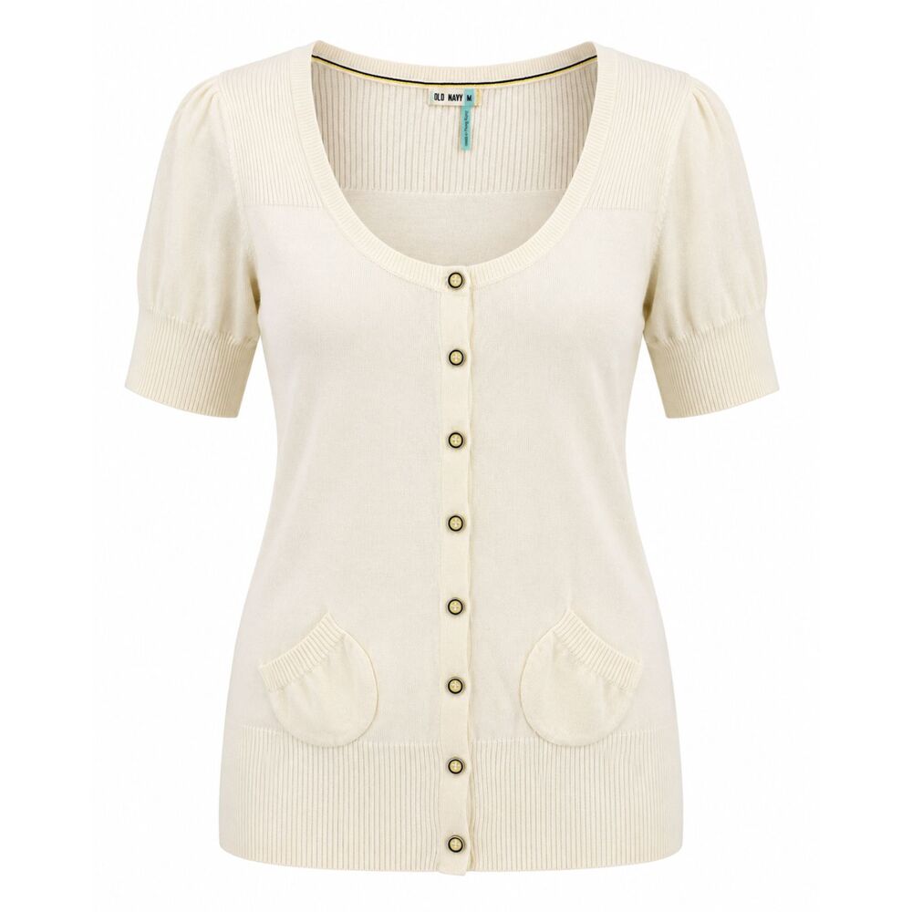 Old Navy Women’s Medium Ivory Button Front Short Sleeve Cardigan Sweater 3169 - Picture 7 of 7